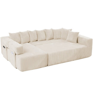English Elm New Corduroy Modular U Shaped Sectional Sofa with Sleeper and Pocket Spring Cushions Beige W2108S00171