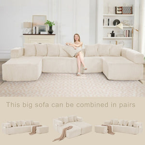 English Elm New Corduroy Modular U Shaped Sectional Sofa with Sleeper and Pocket Spring Cushions Beige W2108S00171