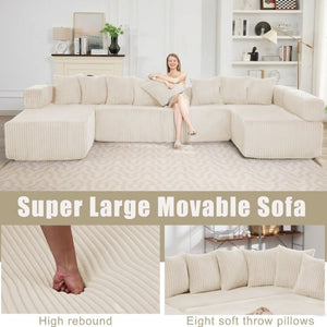 English Elm New Corduroy Modular U Shaped Sectional Sofa with Sleeper and Pocket Spring Cushions Beige W2108S00171