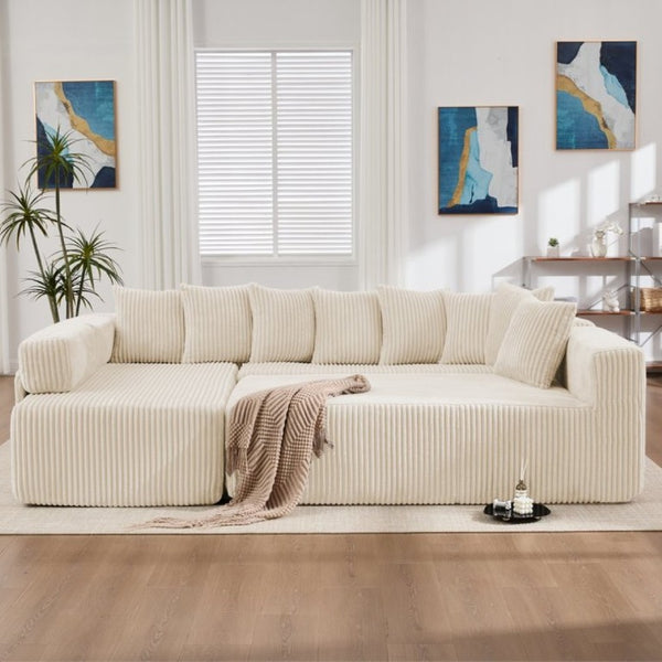 English Elm New Corduroy Modular U Shaped Sectional Sofa with Sleeper and Pocket Spring Cushions Beige W2108S00171