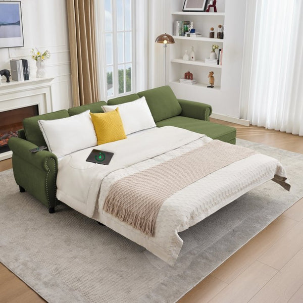 English Elm [new Arrived] L Shaped Sleeper Sectional with Wireless Charging Memory Foam and Storage Green W2108S00172