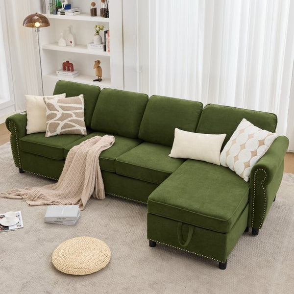 English Elm [new Arrived] L Shaped Sleeper Sectional with Wireless Charging Memory Foam and Storage Green W2108S00172