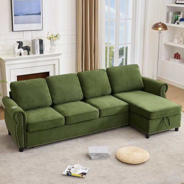 English Elm [new Arrived] L Shaped Sleeper Sectional with Wireless Charging Memory Foam and Storage Green W2108S00172