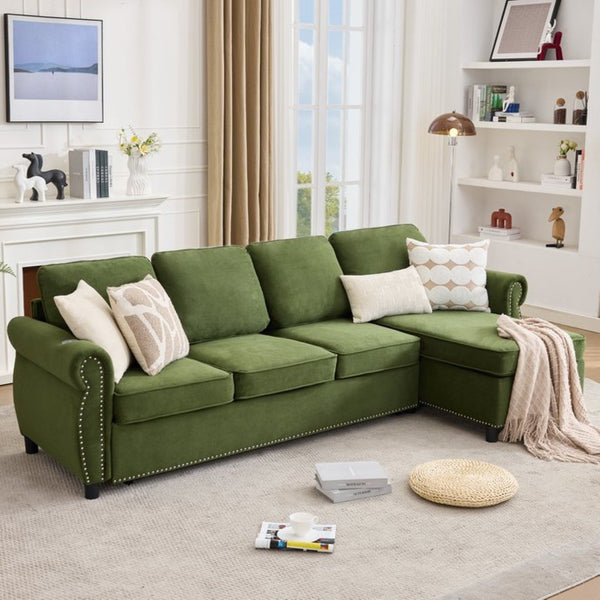 English Elm [new Arrived] L Shaped Sleeper Sectional with Wireless Charging Memory Foam and Storage Green W2108S00172