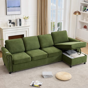 English Elm [new Arrived] L Shaped Sleeper Sectional with Wireless Charging Memory Foam and Storage Green W2108S00172