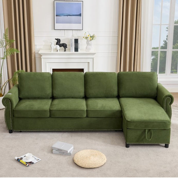 English Elm [new Arrived] L Shaped Sleeper Sectional with Wireless Charging Memory Foam and Storage Green W2108S00172