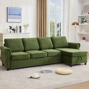 English Elm [new Arrived] L Shaped Sleeper Sectional with Wireless Charging Memory Foam and Storage Green W2108S00172