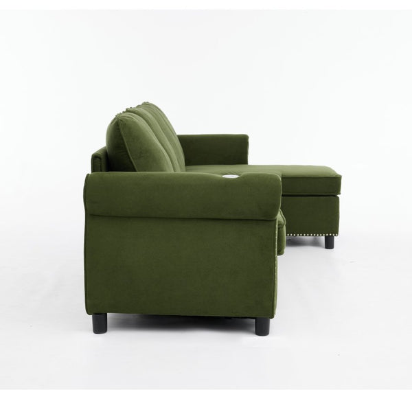 English Elm [new Arrived] L Shaped Sleeper Sectional with Wireless Charging Memory Foam and Storage Green W2108S00172