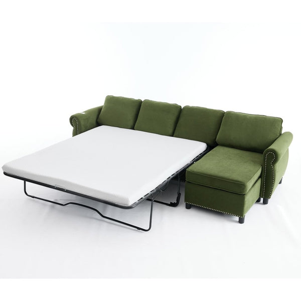 English Elm [new Arrived] L Shaped Sleeper Sectional with Wireless Charging Memory Foam and Storage Green W2108S00172