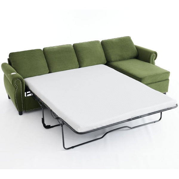 English Elm [new Arrived] L Shaped Sleeper Sectional with Wireless Charging Memory Foam and Storage Green W2108S00172