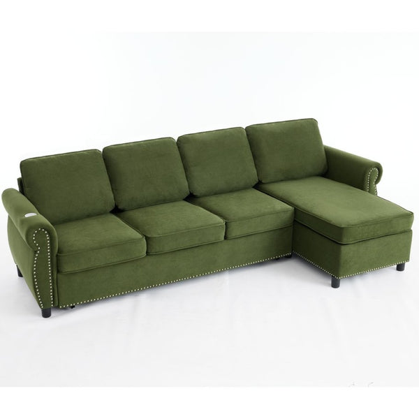 English Elm [new Arrived] L Shaped Sleeper Sectional with Wireless Charging Memory Foam and Storage Green W2108S00172