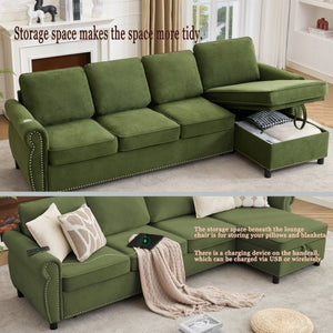 English Elm [new Arrived] L Shaped Sleeper Sectional with Wireless Charging Memory Foam and Storage Green W2108S00172