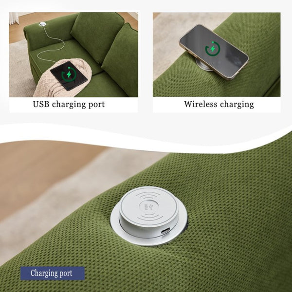 English Elm [new Arrived] L Shaped Sleeper Sectional with Wireless Charging Memory Foam and Storage Green W2108S00172
