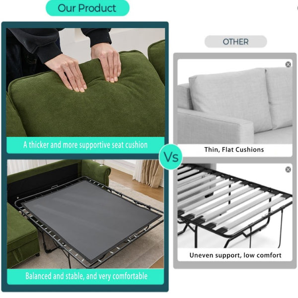 English Elm [new Arrived] L Shaped Sleeper Sectional with Wireless Charging Memory Foam and Storage Green W2108S00172