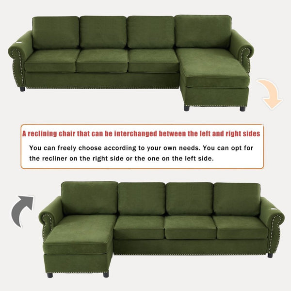 English Elm [new Arrived] L Shaped Sleeper Sectional with Wireless Charging Memory Foam and Storage Green W2108S00172