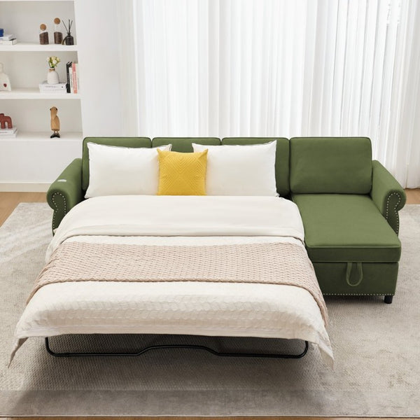 English Elm [new Arrived] L Shaped Sleeper Sectional with Wireless Charging Memory Foam and Storage Green W2108S00172