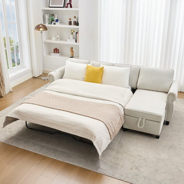 English Elm [new Arrived] L Shaped Sleeper Sectional with Wireless Charging Memory Foam and Storage Beige W2108S00173