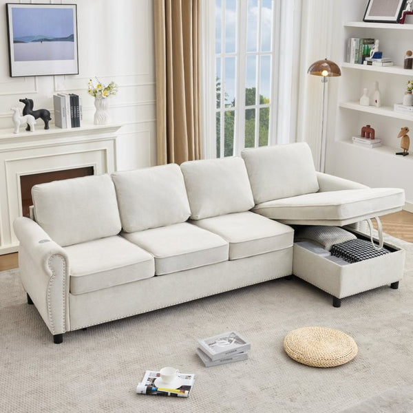 English Elm [new Arrived] L Shaped Sleeper Sectional with Wireless Charging Memory Foam and Storage Beige W2108S00173