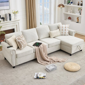 English Elm [new Arrived] L Shaped Sleeper Sectional with Wireless Charging Memory Foam and Storage Beige W2108S00173