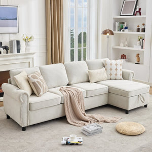 English Elm [new Arrived] L Shaped Sleeper Sectional with Wireless Charging Memory Foam and Storage Beige W2108S00173