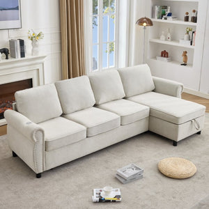 English Elm [new Arrived] L Shaped Sleeper Sectional with Wireless Charging Memory Foam and Storage Beige W2108S00173