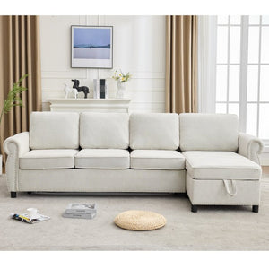 English Elm [new Arrived] L Shaped Sleeper Sectional with Wireless Charging Memory Foam and Storage Beige W2108S00173