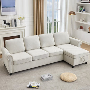 English Elm [new Arrived] L Shaped Sleeper Sectional with Wireless Charging Memory Foam and Storage Beige W2108S00173