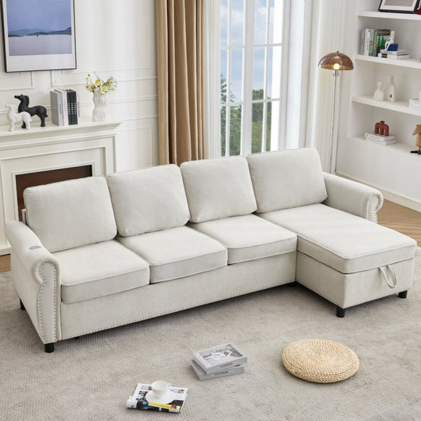 English Elm [new Arrived] L Shaped Sleeper Sectional with Wireless Charging Memory Foam and Storage Beige W2108S00173