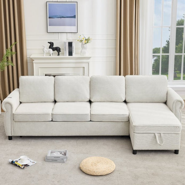 English Elm [new Arrived] L Shaped Sleeper Sectional with Wireless Charging Memory Foam and Storage Beige W2108S00173