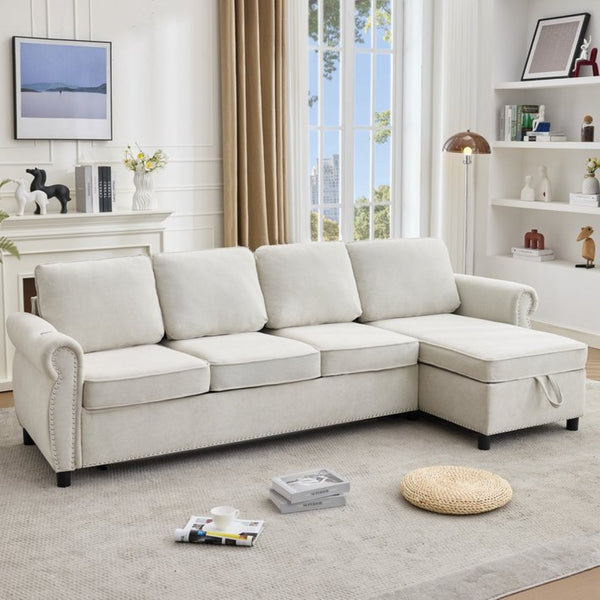 English Elm [new Arrived] L Shaped Sleeper Sectional with Wireless Charging Memory Foam and Storage Beige W2108S00173
