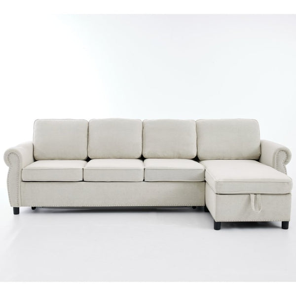 English Elm [new Arrived] L Shaped Sleeper Sectional with Wireless Charging Memory Foam and Storage Beige W2108S00173