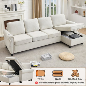 English Elm [new Arrived] L Shaped Sleeper Sectional with Wireless Charging Memory Foam and Storage Beige W2108S00173