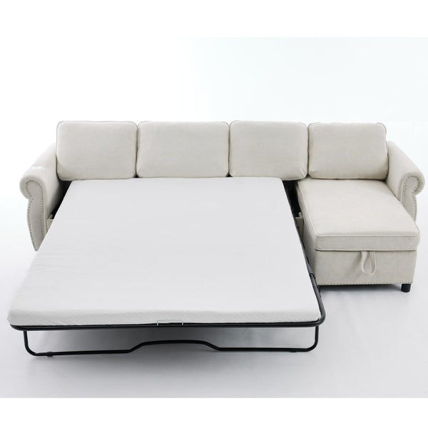English Elm [new Arrived] L Shaped Sleeper Sectional with Wireless Charging Memory Foam and Storage Beige W2108S00173