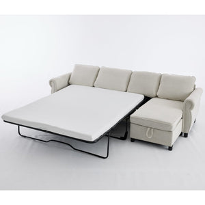 English Elm [new Arrived] L Shaped Sleeper Sectional with Wireless Charging Memory Foam and Storage Beige W2108S00173
