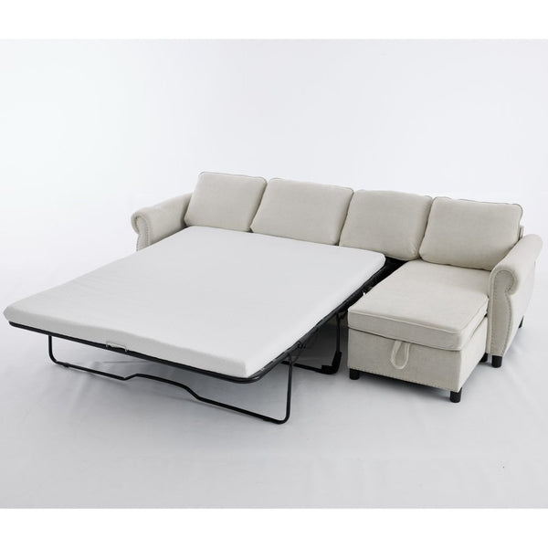English Elm [new Arrived] L Shaped Sleeper Sectional with Wireless Charging Memory Foam and Storage Beige W2108S00173