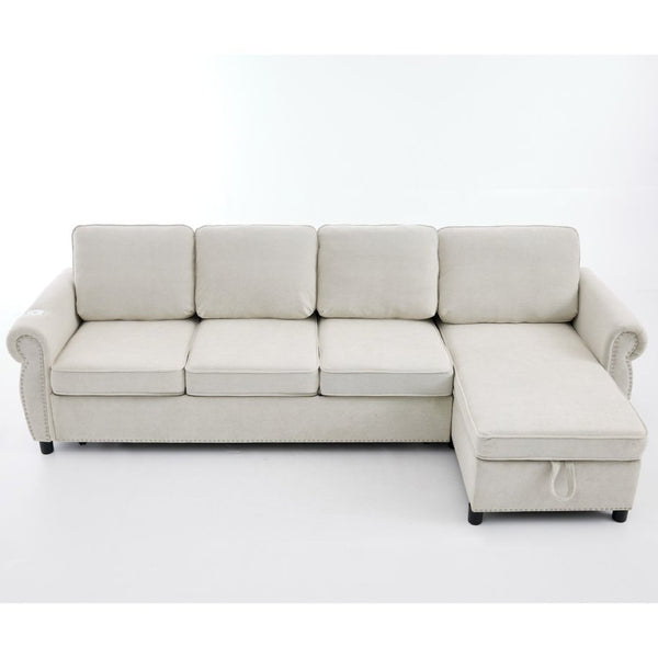 English Elm [new Arrived] L Shaped Sleeper Sectional with Wireless Charging Memory Foam and Storage Beige W2108S00173