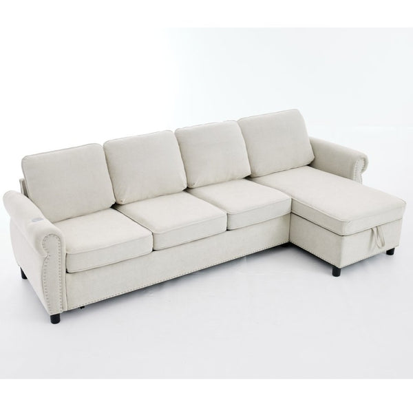 English Elm [new Arrived] L Shaped Sleeper Sectional with Wireless Charging Memory Foam and Storage Beige W2108S00173