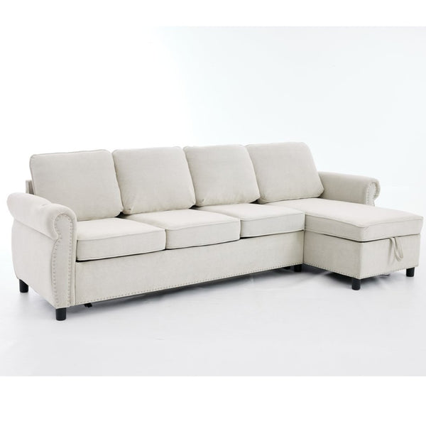 English Elm [new Arrived] L Shaped Sleeper Sectional with Wireless Charging Memory Foam and Storage Beige W2108S00173