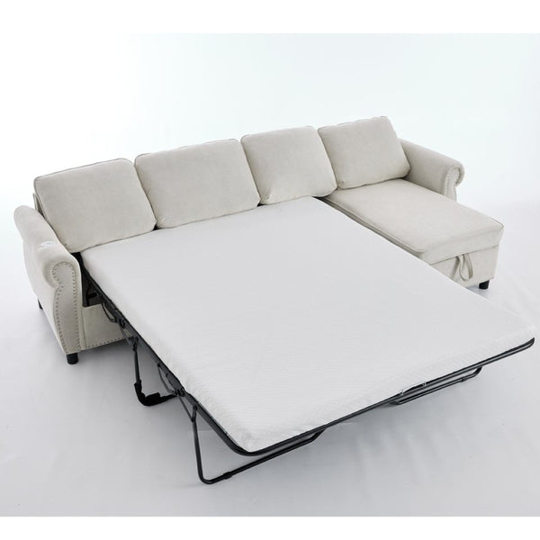 English Elm [new Arrived] L Shaped Sleeper Sectional with Wireless Charging Memory Foam and Storage Beige W2108S00173