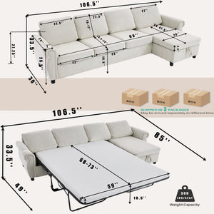 English Elm [new Arrived] L Shaped Sleeper Sectional with Wireless Charging Memory Foam and Storage Beige W2108S00173
