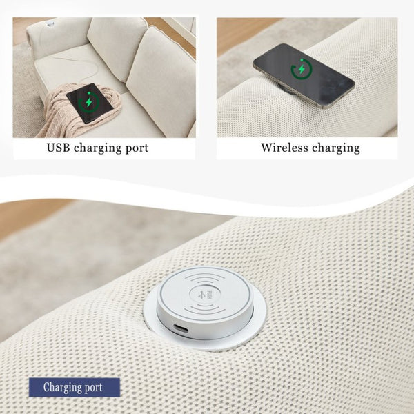 English Elm [new Arrived] L Shaped Sleeper Sectional with Wireless Charging Memory Foam and Storage Beige W2108S00173
