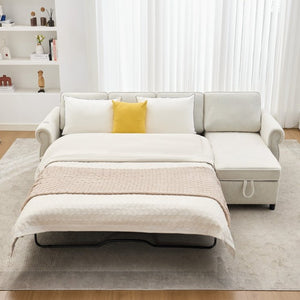 English Elm [new Arrived] L Shaped Sleeper Sectional with Wireless Charging Memory Foam and Storage Beige W2108S00173