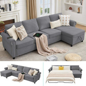 English Elm [new Arrived] L Shaped Sleeper Sectional with Wireless Charging Memory Foam and Storage Dark Gray W2108S00174