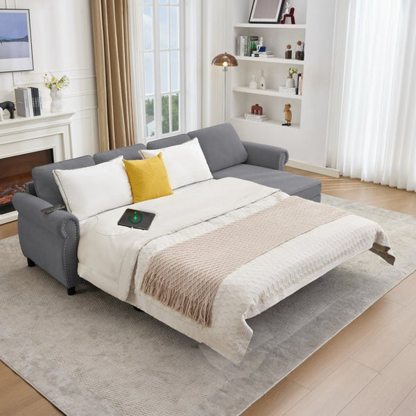 English Elm [new Arrived] L Shaped Sleeper Sectional with Wireless Charging Memory Foam and Storage Dark Gray W2108S00174