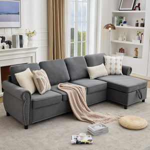 English Elm [new Arrived] L Shaped Sleeper Sectional with Wireless Charging Memory Foam and Storage Dark Gray W2108S00174