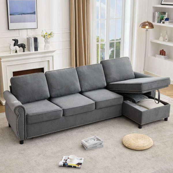 English Elm [new Arrived] L Shaped Sleeper Sectional with Wireless Charging Memory Foam and Storage Dark Gray W2108S00174