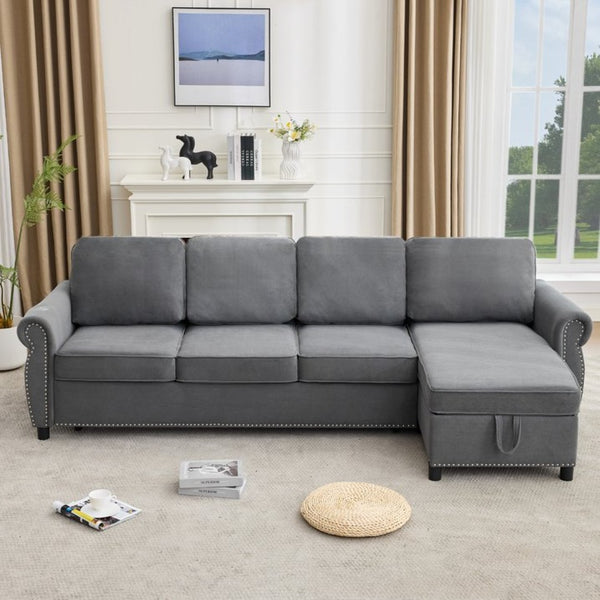 English Elm [new Arrived] L Shaped Sleeper Sectional with Wireless Charging Memory Foam and Storage Dark Gray W2108S00174