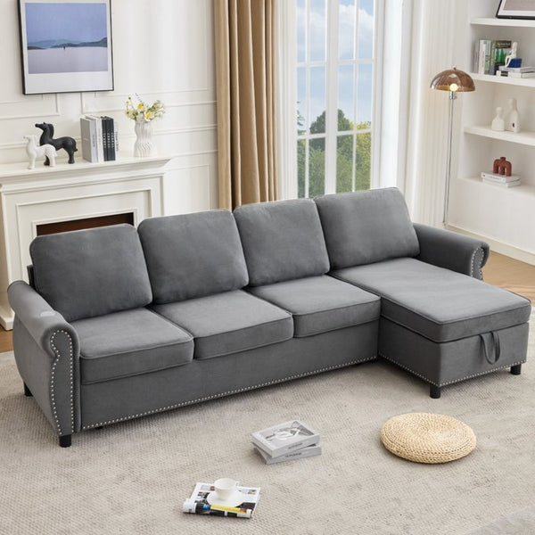 English Elm [new Arrived] L Shaped Sleeper Sectional with Wireless Charging Memory Foam and Storage Dark Gray W2108S00174