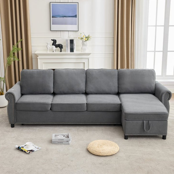 English Elm [new Arrived] L Shaped Sleeper Sectional with Wireless Charging Memory Foam and Storage Dark Gray W2108S00174