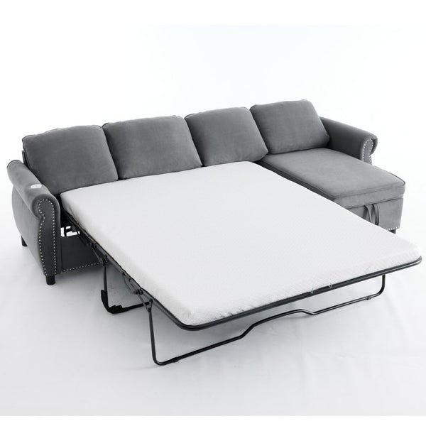 English Elm [new Arrived] L Shaped Sleeper Sectional with Wireless Charging Memory Foam and Storage Dark Gray W2108S00174